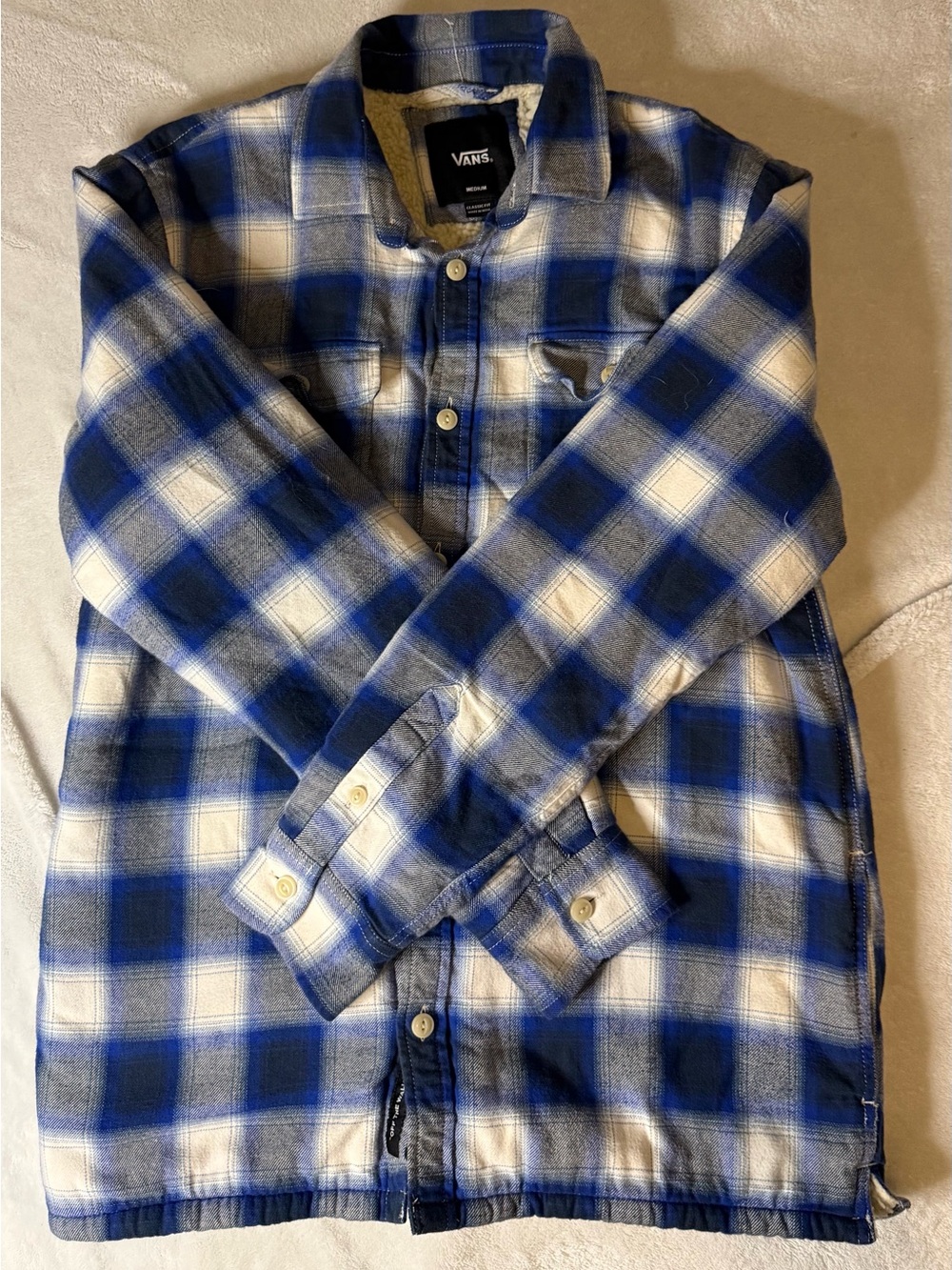 Vans Blue and White Plaid Flannel Shirt Jacket